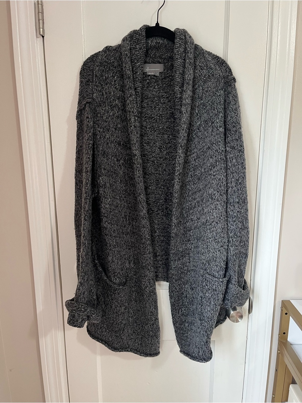 Anthropologie Marled Gray Open-Front Shawl Collar Cardigan